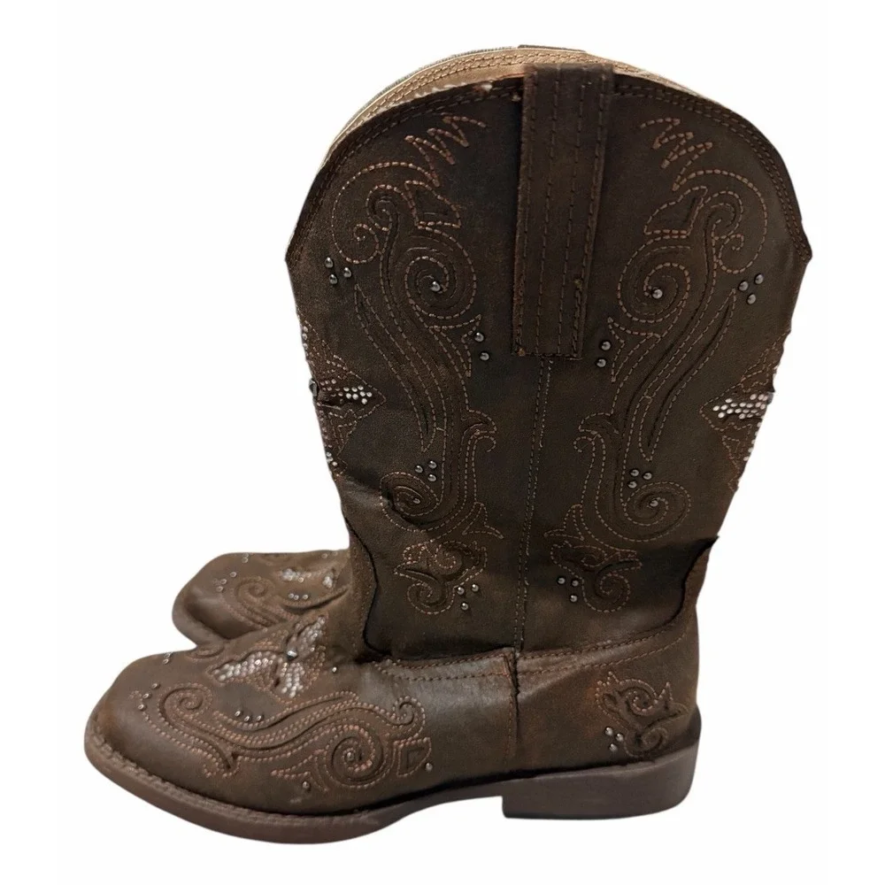 Roper Faith Square Toe Cowboy Boots‎ Brown Youth Girls  Size 3